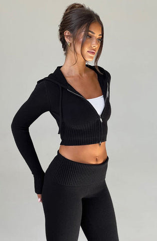 Aria Knit Hoodie Set - Black