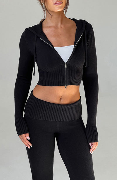 Aria Knit Hoodie Set - Black