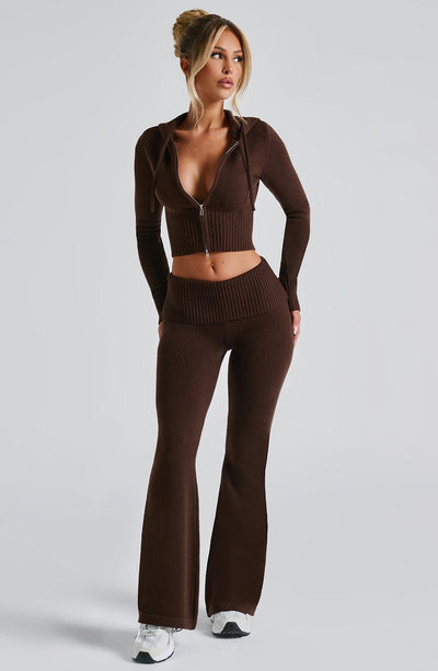 Aria Knit Hoodie Set - Chocolate