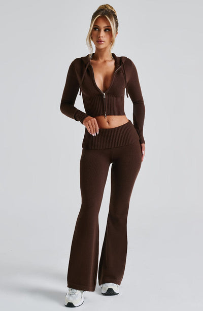 Aria Knit Hoodie Set - Chocolate