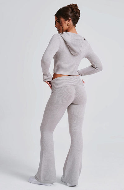 Aria Knit Hoodie Set - Light Grey Marl