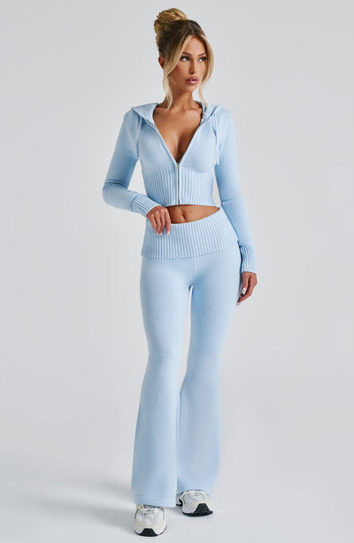 Aria Knit Hoodie Set - Baby Blue