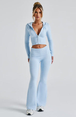 Aria Knit Hoodie Set - Baby Blue