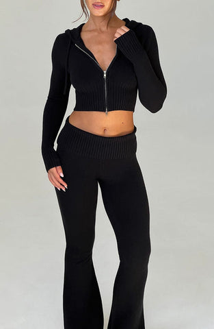 Aria Knit Hoodie Set - Black