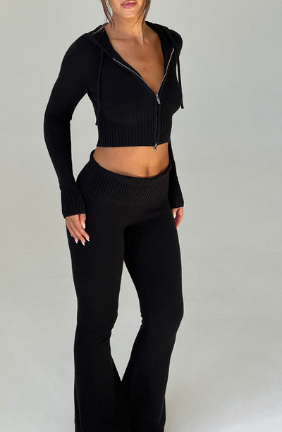 Aria Knit Hoodie Set - Black