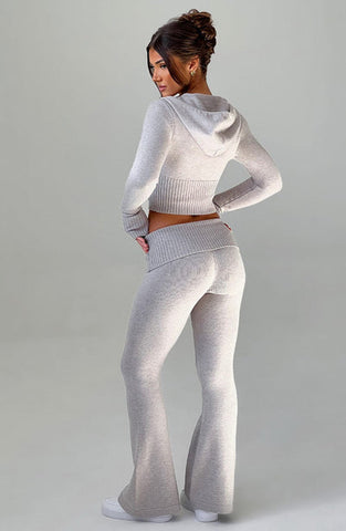 Aria Knit Hoodie Set - Light Grey Marl