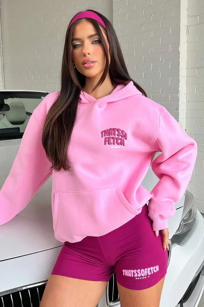 Oversize Hoodie + Shorts Set - Pink/Burgundy