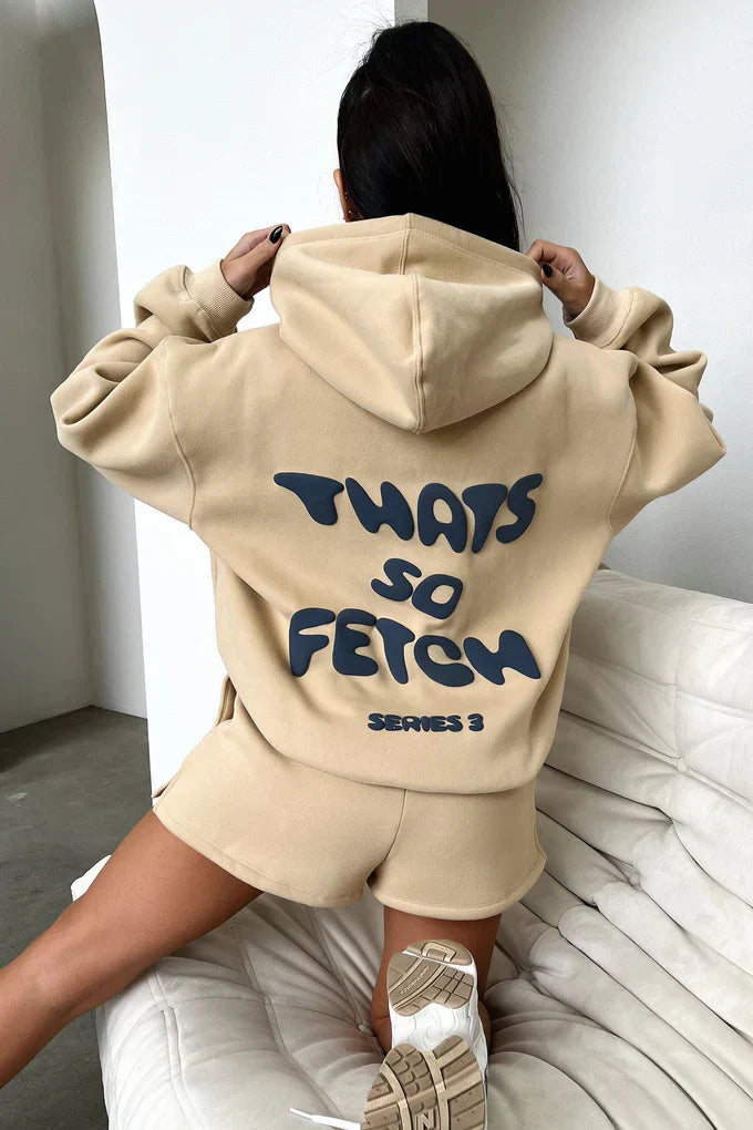 Oversize Hoodie + Shorts Set - Beige