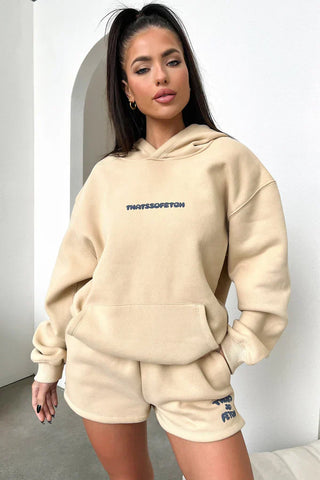 Oversize Hoodie + Shorts Set - Beige