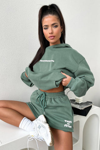 Oversize Hoodie + Shorts Set - Khaki