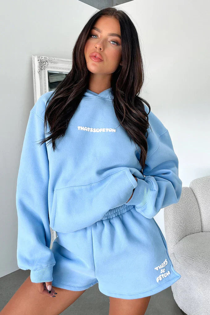 Oversize Hoodie + Shorts Set - Blue