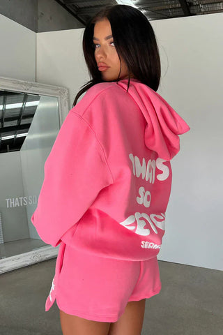 Oversize Hoodie + Shorts Set - Pink