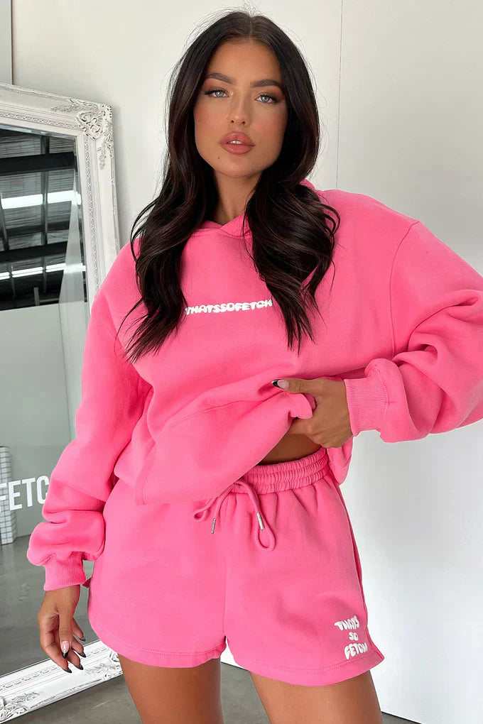 Oversize Hoodie + Shorts Set - Pink