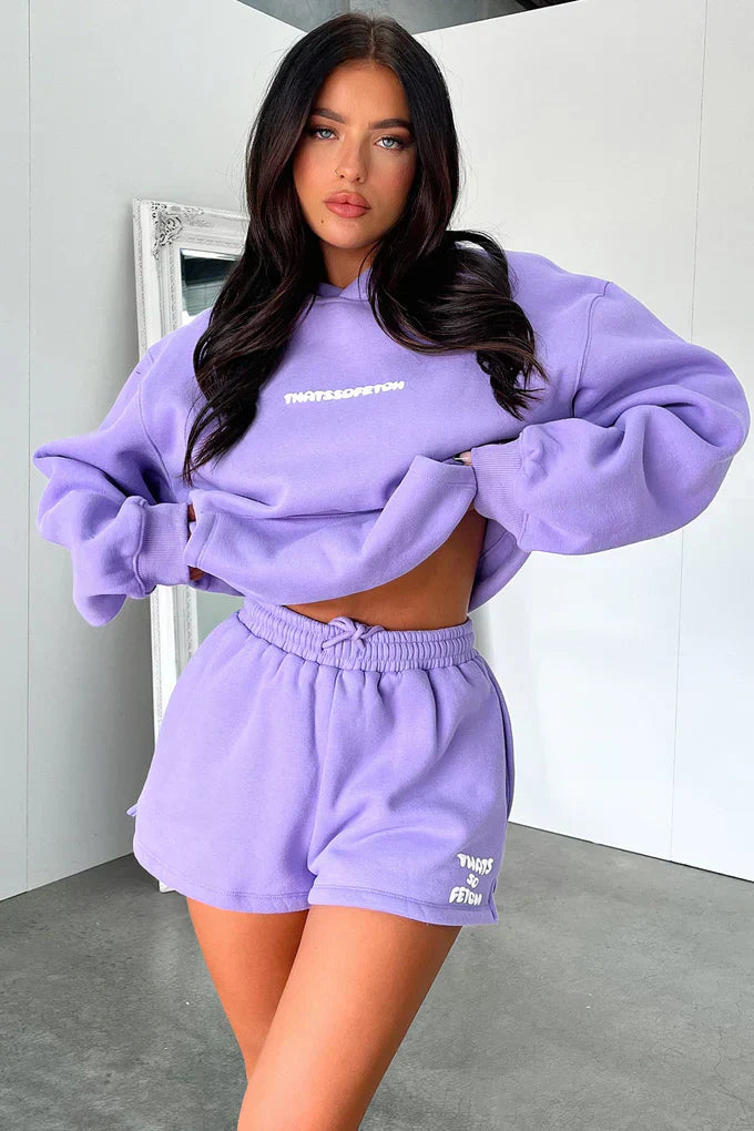 Oversize Hoodie + Shorts Set - Purple