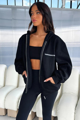 Oversize Zip Up Hoodie - Black