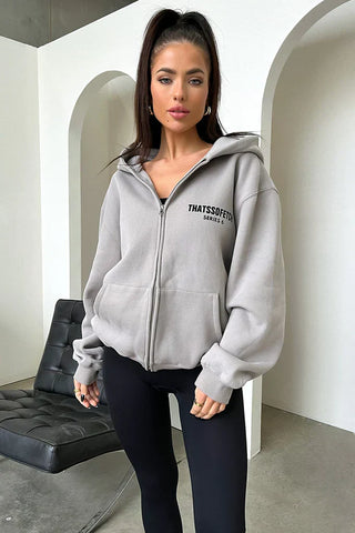 Oversize Zip Up Hoodie - Grey